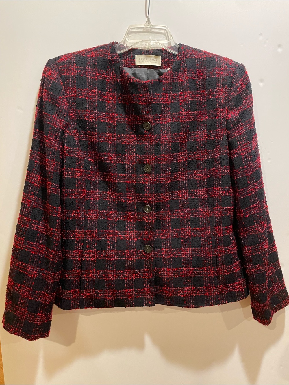 Vintage 80's Red & Black Tartan Boucle Jacket First Edition/Liz Claiborne Sz 14